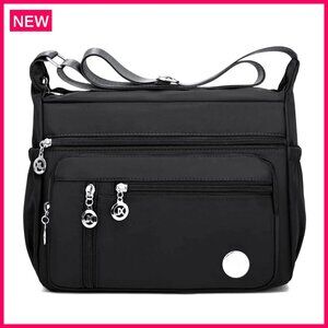 Waterproof Nylon Crossbody Bag with Multiple Pockets, Adjustable Strap, 11x5x8